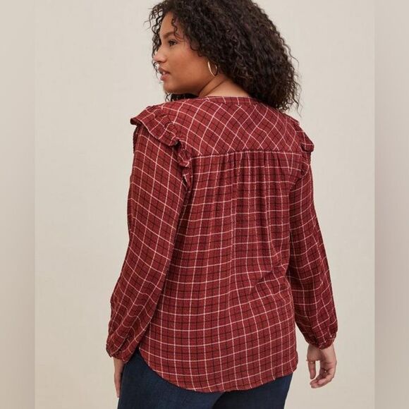 Torrid Crinkle Gauze Ruffle Trim Pull Over Top - Picture 3 of 7